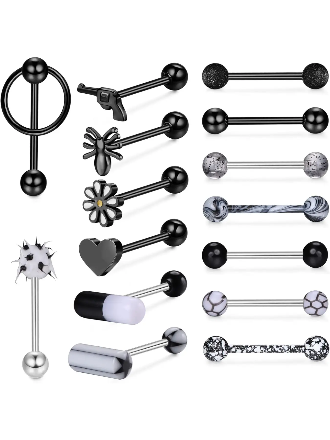 14G Tongue Bars Steel Tongue Piercing Teaser Double Barbell Vibrating Tongue Bar Plastic Long Nipple Bars Tounge Bars Barbells Body Jewellery Set, Body Piercing Jewelry, Tongue Ring for Women