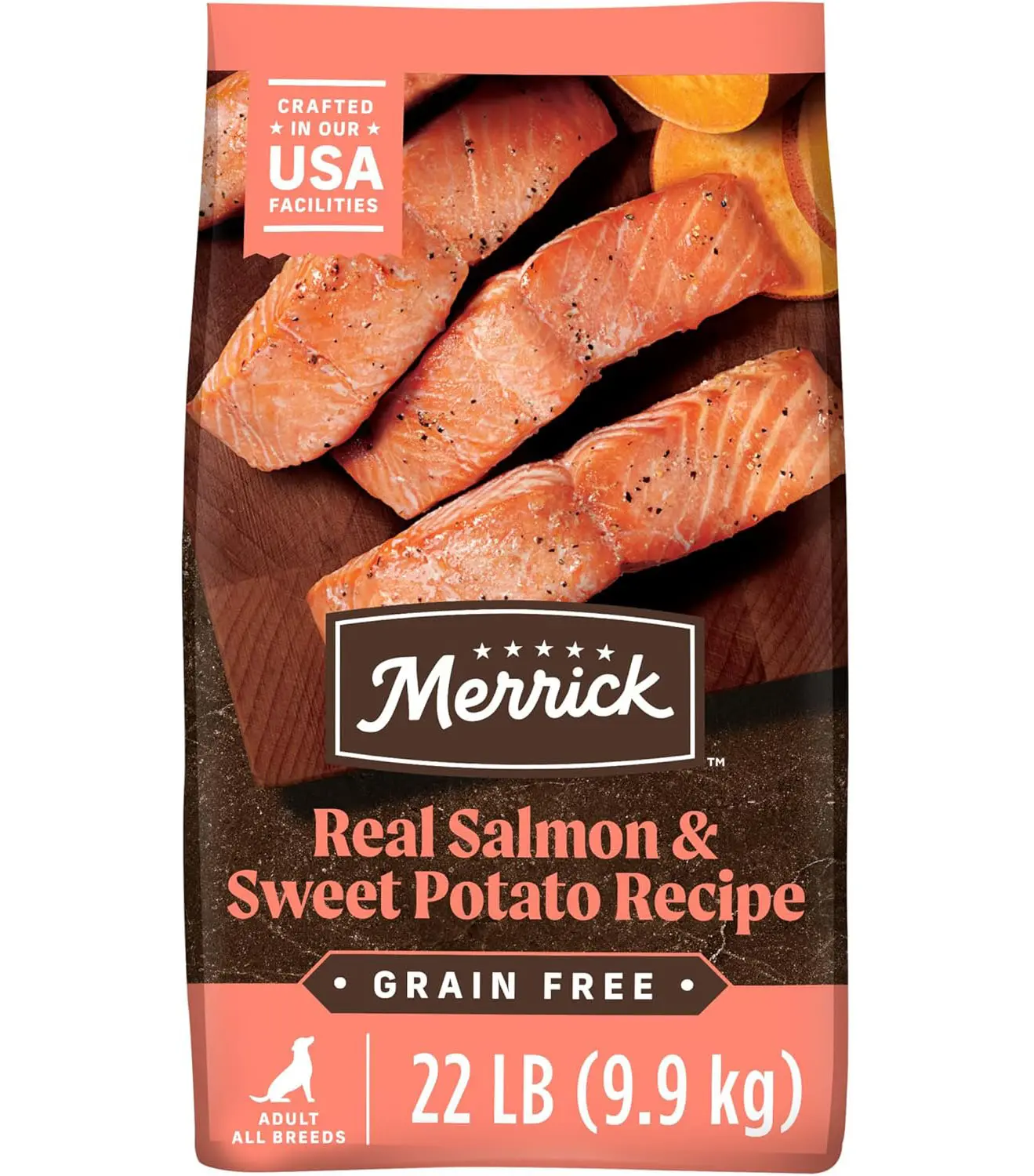 Merrick Premium Grain Free Dry Adult Dog Food, Wholesome And Natural Kibble With Real Salmon And Sweet Potato - 22.0 lb. Bag