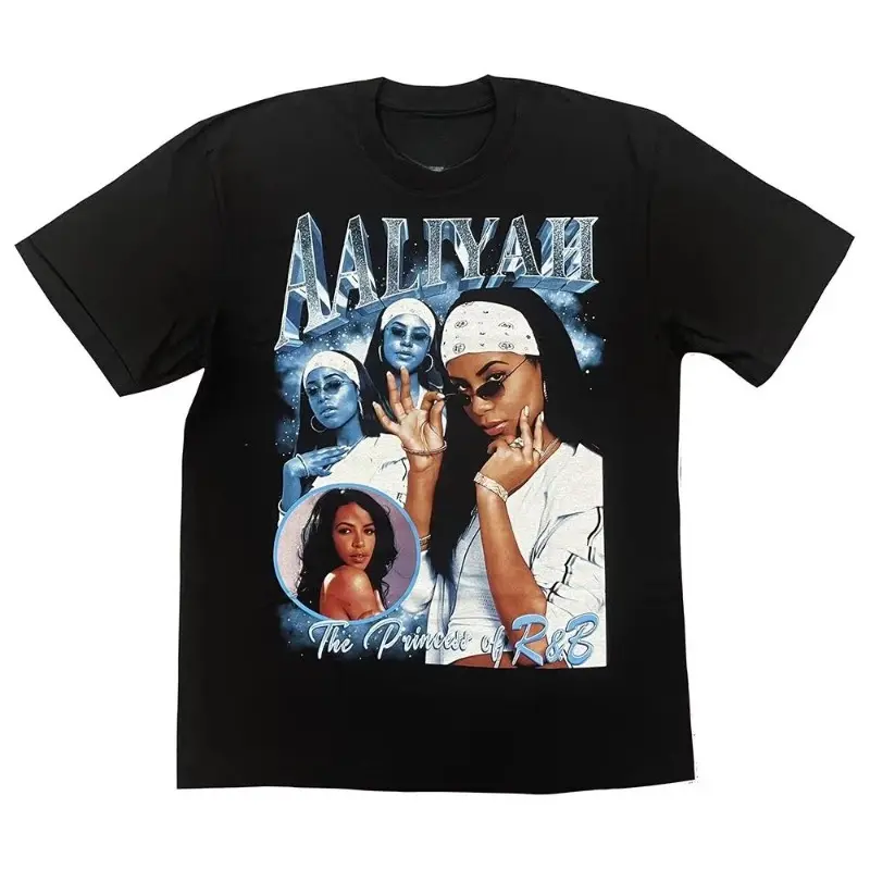 American Singer Aaliyah T-shirt Hip-hop Rapper Niche T-shirt Crew Neck Loose and Comfortable Cotton Short-sleeved Men's Clothing