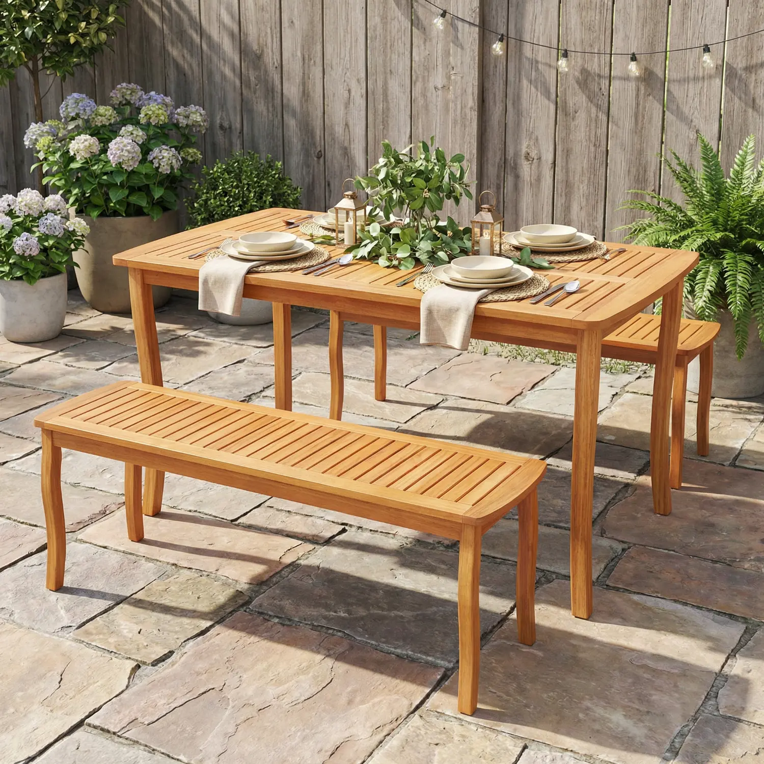 Spaco 48-in Long Sturdy Acacia Wood Modern Multipurpose Outdoor Bench - 1-Piece Patio Porch Furniture, Cozy Seating Piece for Outdoor Patio, Deck, Entryway