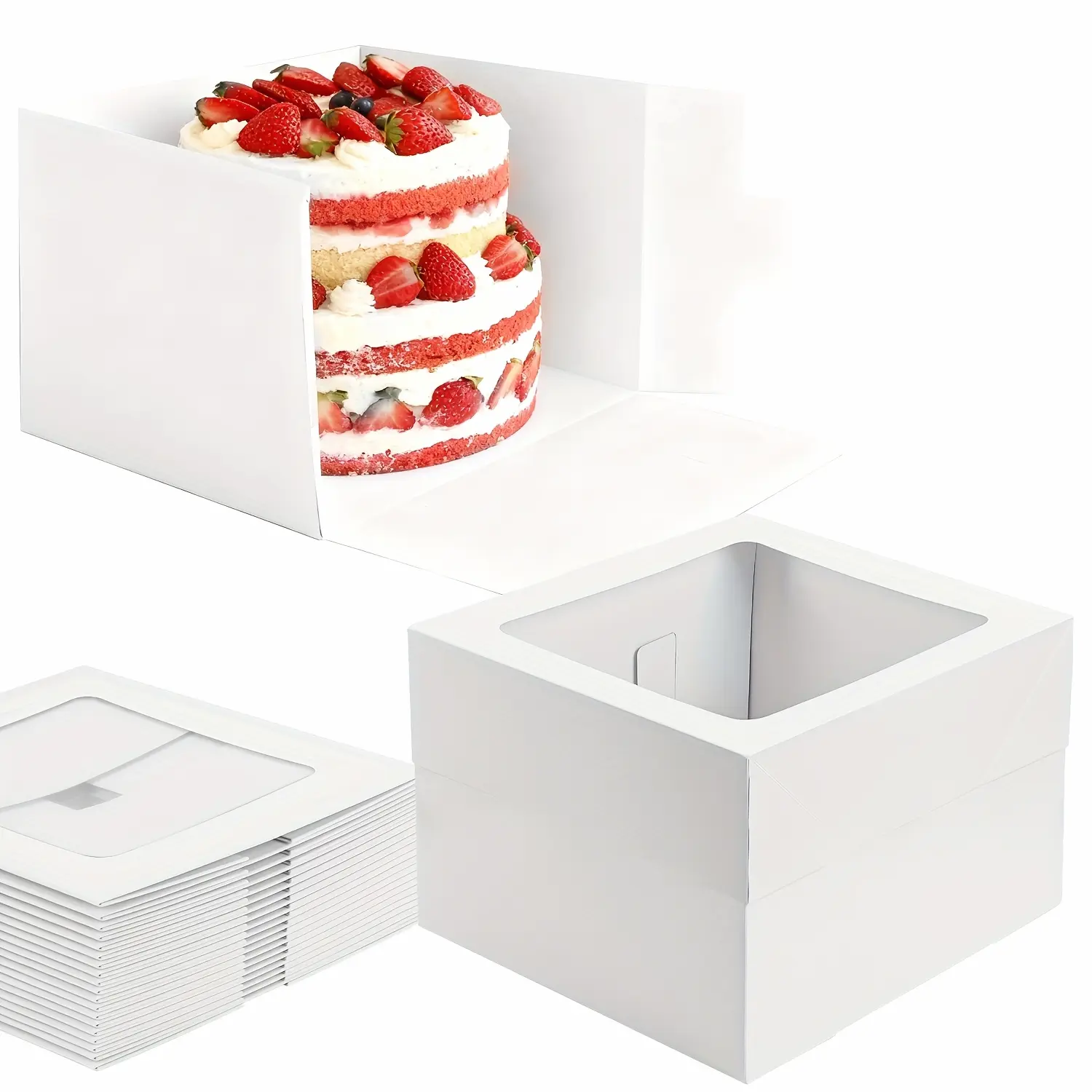 TOMNK 10/20pcs Cake Boxes, 12X12X8 Inch White Bakery Boxes with Window, Tall Dessert Cardboard Boxes, Cake Boxes, Cookie Boxes for Birthday Party, Wedding