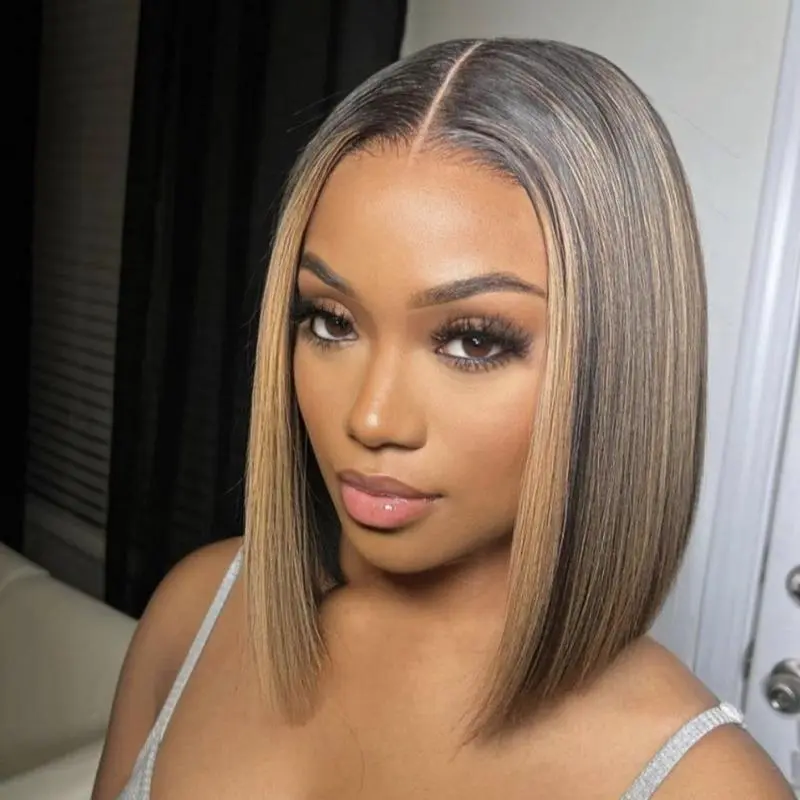 [New In] Wiggins Hair Glueless Highlight Blonde Straight Bob Wig Ready To Go 7*5 Lace Closure Wig & 13*4 Lace Front Wigs Human Hair Short Bob Wig