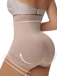 1 Count Women's Solid Lace High Waist Shapewear Shorts, Fajas, Firm Control Girdle, Butt Lifting And Tummy Control Body Shaper Panties, Slim Fit Briefs, Underwear, Compression Panty, Suitable For Daily,Sport,Yoga,Gym