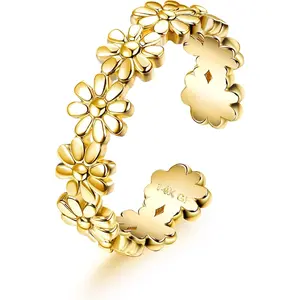 MILACOLATO 14K Plated Gold Filled Toe Rings for Women Adjustable Toe Ring Band Rings Cubic Zirconia Daisy Flower Toe Rings Summer Beach Foot Jewelry, Adjustable Size, Open Toe Rings summerwins