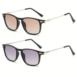Women's Luxury Metal Lightweight Anti-Blue Light Progressive Multifocal Square Frame Reading Eyeglasses, 1.00-4.00 Strength for Near-Far Clarity, Daily All-Season Essential