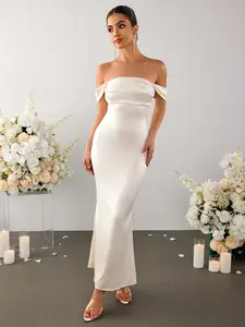 Off-neck Backless Ruched Bodycon Satin Dress,a Bodycon Long Dress Makes an Elegant and Stylish Prom Outfit Choice