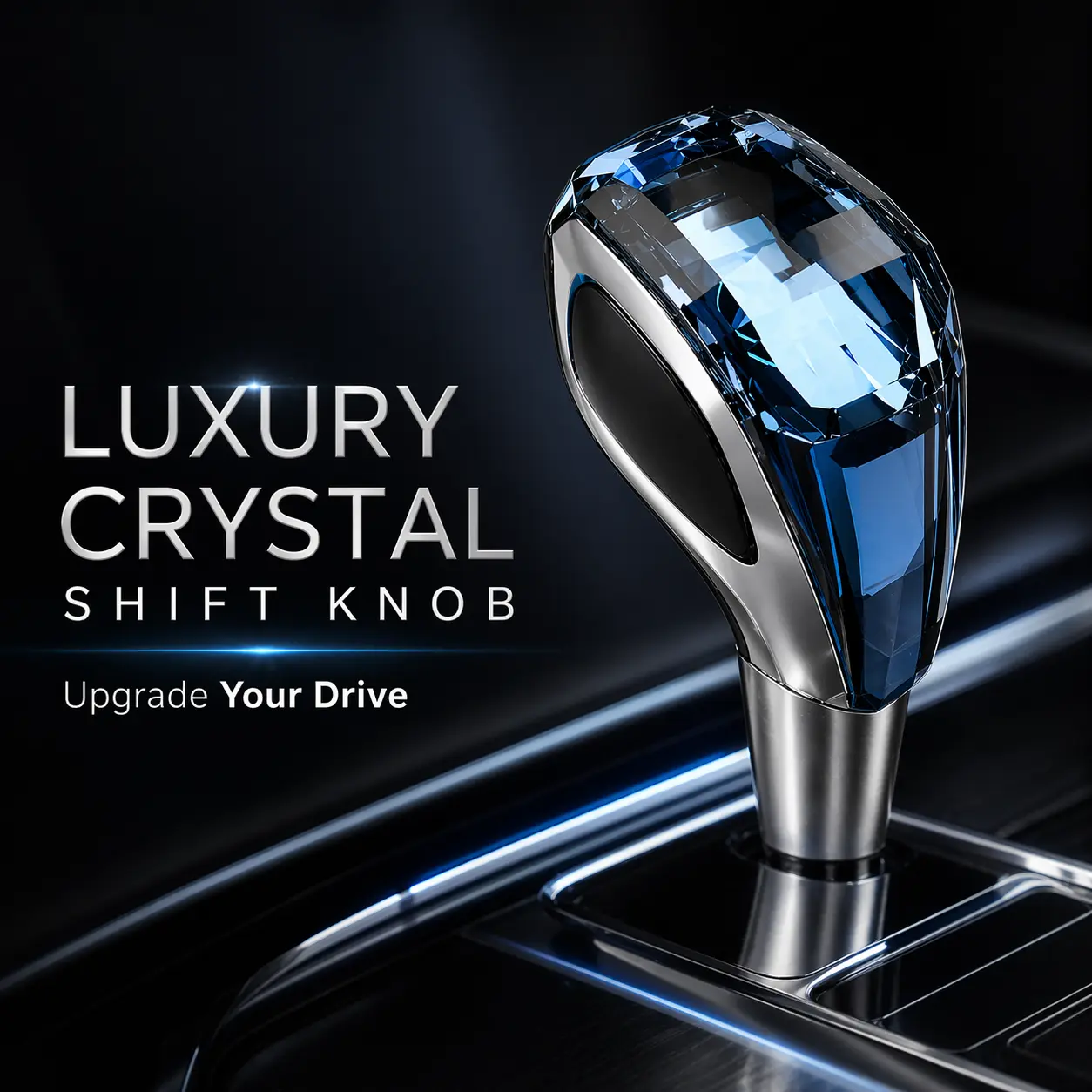 Blue Crystal Gear Shift Knob for Automatic Cars, Luxury Car Interior Accessory, Universal Shifter Handle