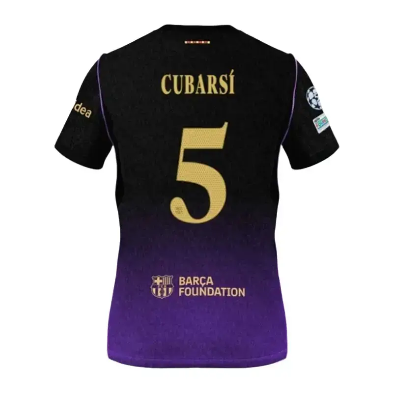 Unisex Barcelona kit Soccer Jersey Black and Purple Striped Soccer Mamba Mentality Jersey #5 Cubarsí Fan Style Football Shirt 26 27