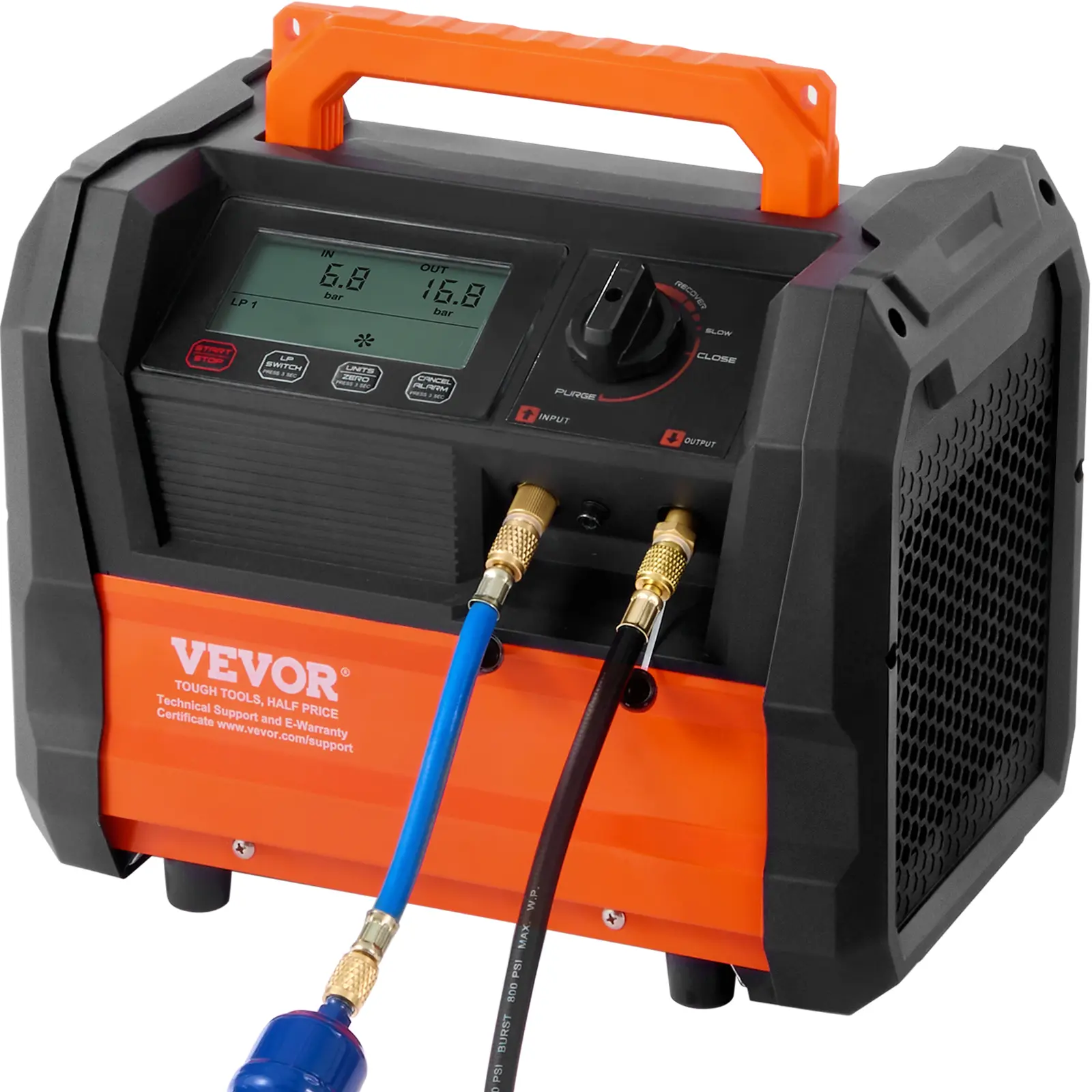 VEVOR Heavy Duty 1 HP Dual Cylinder Portable Refrigerant Recovery Machine, 3000rpm Brushless Motor & Compressor for Cars, Household HVAC Systems, Refrigerators, Freezers (R32 Compatible), Automotive