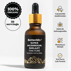 BetterAlt GOLD+ Mushroom, Shilajit & Ashwagandha Drops | KSM-66 Ashwagandha, Lion’s Mane, Cordyceps | For Energy, Stamina, Focus | 1-Month Pack
