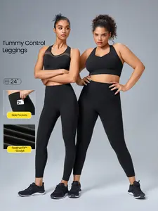 GLOWMODE FeatherFit-Sculpt Snatch It Tummy Control Pocket Soft Silicone Waistband Leggings Medium Impact Jogging Gym Cycling