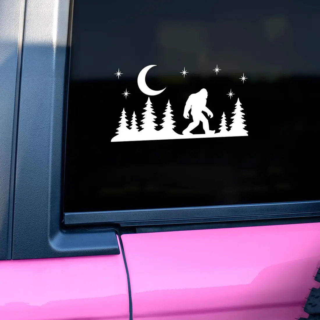 Bigfoot Forest Night Car Decal, Sasquatch Walking Under Moon and Stars Sticker, Camping Decals for Vehicles, Vinyl Waterproof Bumper Stickers for Car, Truck, Wall & Window