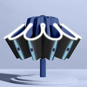 Double 10 Bone Reverse Automatic Umbrella, Reflective Strip Safety Folding Umbrella, Sun Rain Two-Use Anti-Bounce Shade Umbrella, Lightweight Foldable Umbrella, Portable Folding Umbrella, Sunshade Umbrella