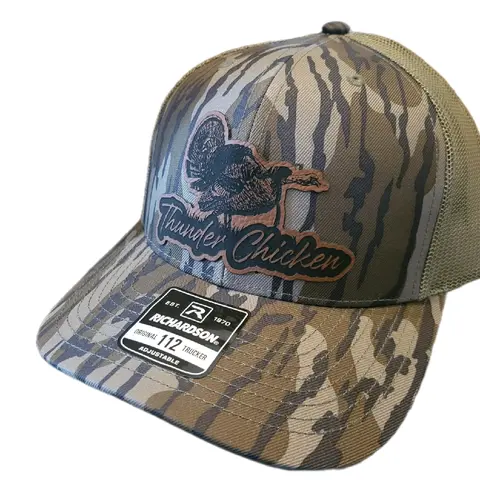 Thunder Chicken Unisex Camo Hunting Hat - Durable, Adjustable, Comfortable, Flat Brim Duck Bill, Dark Brim, Logo Emblem, Glare Reduction, Functional, Embroidered, Ample Shade, Hunt Gear Accessories