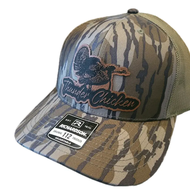 Thunder Chicken Unisex Camo Hunting Hat - Durable, Adjustable, Comfortable, Flat Brim Duck Bill, Dark Brim, Logo Emblem, Glare Reduction, Functional, Embroidered, Ample Shade, Hunt Gear Accessories