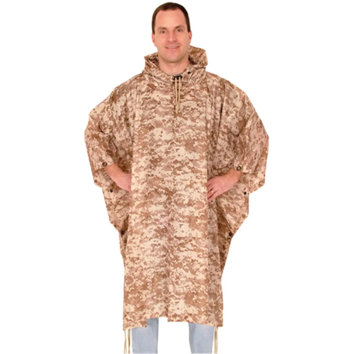 Fox Outdoor 21-556 Digital Desert Camo Rip-Stop P/U Coated Waterproof Material Poncho Raincoat, 57x88 in, 1 Size, Built-In Hood with Drawstring