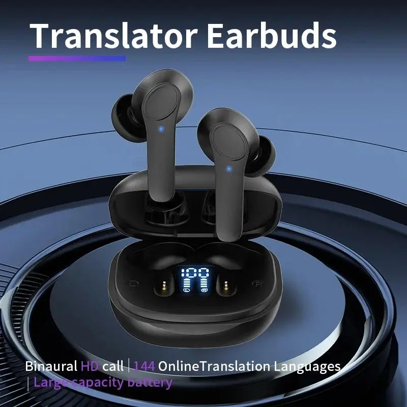 Multifunctional True Wireless Bluetooth Earbuds - Cordless Audio Headset with 144-Language Real-Time Simultaneous Business Interpretation, Charging Function, Type-C Jack