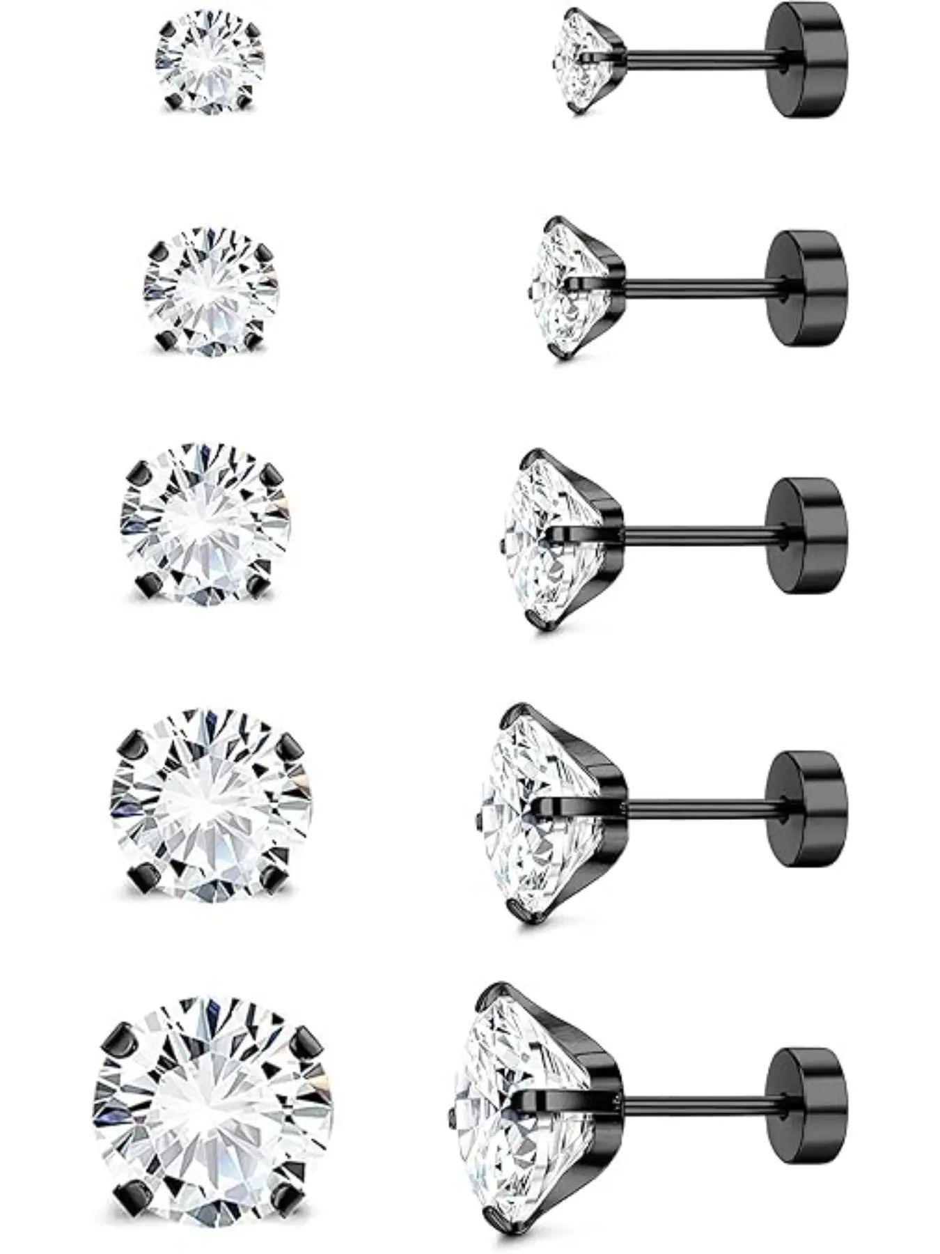 Screw Back Stud Earrings Set 20G Titanium Steel Cartilage Piercing Jewelry for Women Men Sensitive Ears CZ Tragus Helix Flat Back Earrings Stud Hypoallergenic CZ Earrings