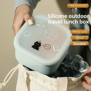 Opaque lid Square Silicone Lunch Box, Spring Travel Food Storage Container, Microwaveable and refrigerable,Fridge Friendly, Portable silicone sealed leak-proof travel tableware