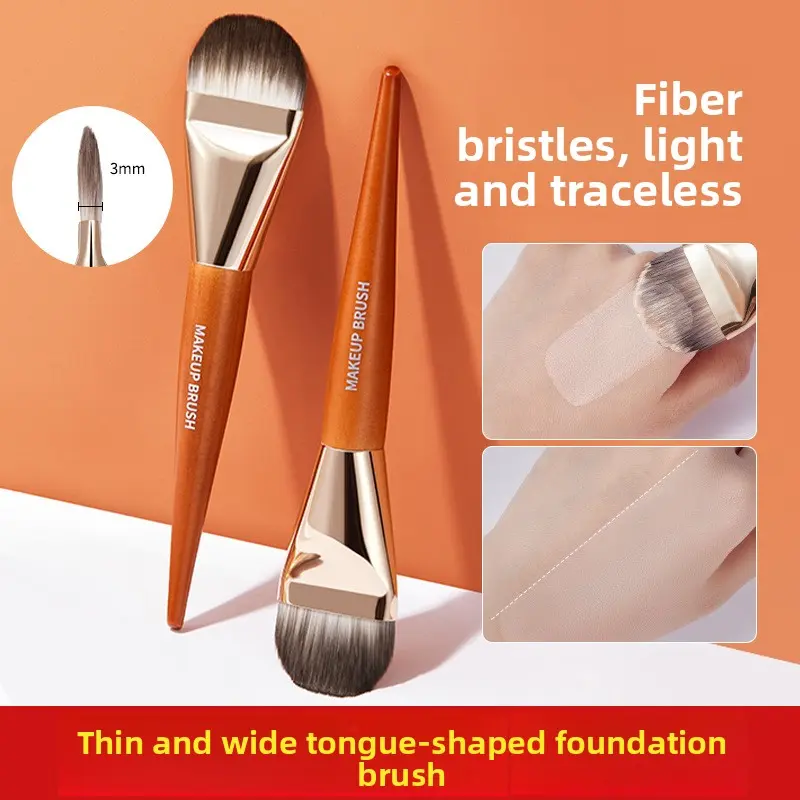 GECOMO 3mm Ultra-Thin Wide-Angled Flat Oval Foundation Brush - Thin and Wide Tongue Design, Soft Synthetic Fibers, Cruelty-Free, Beginner-Friendly, Dry/Wet Dual-Use Face Makeup Tool with Low Powder Absorption, Smoothing Application