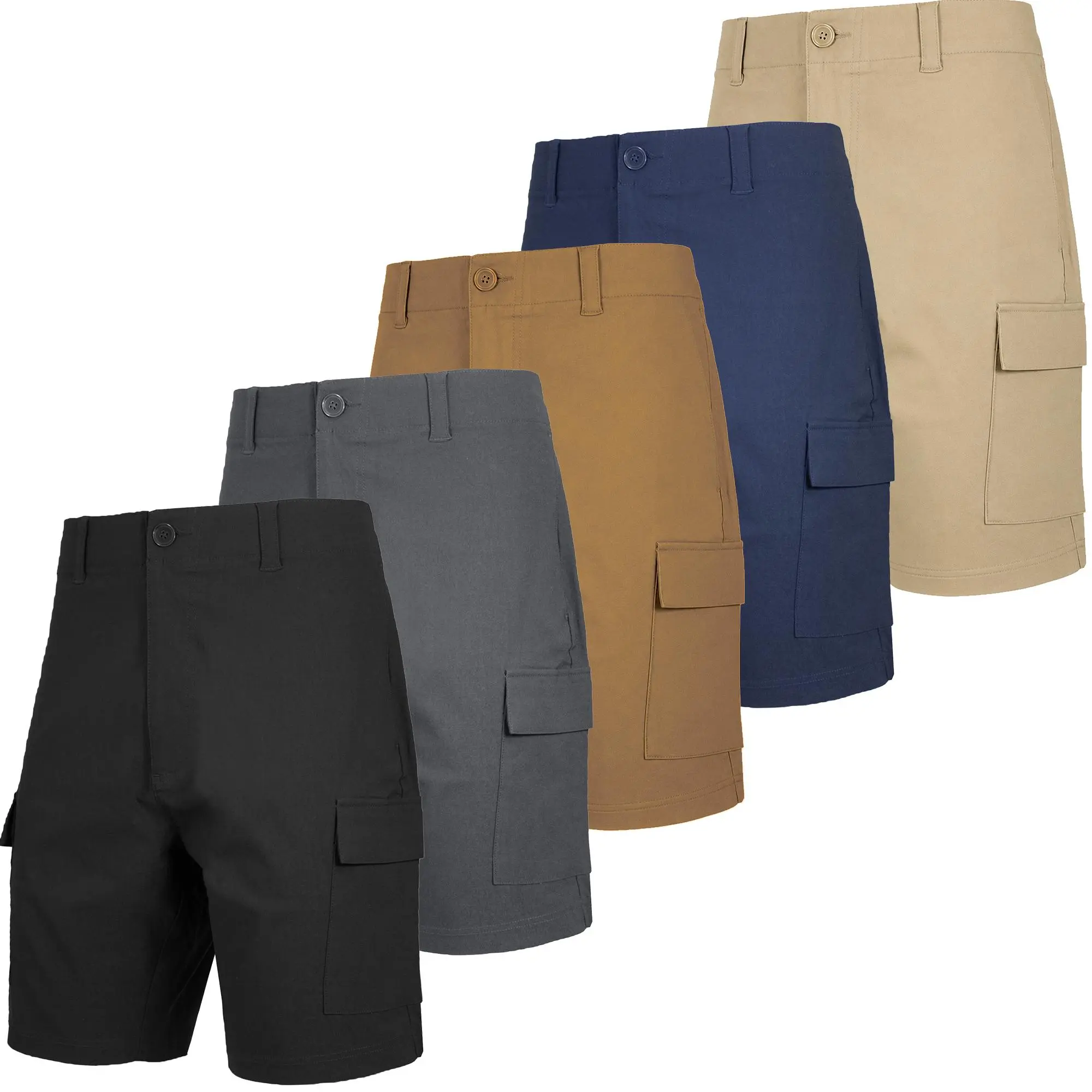 Mens 3-Pack Super Stretch Cargo Shorts with Button Closure and Zipper Pockets (Sizes: 30-42)