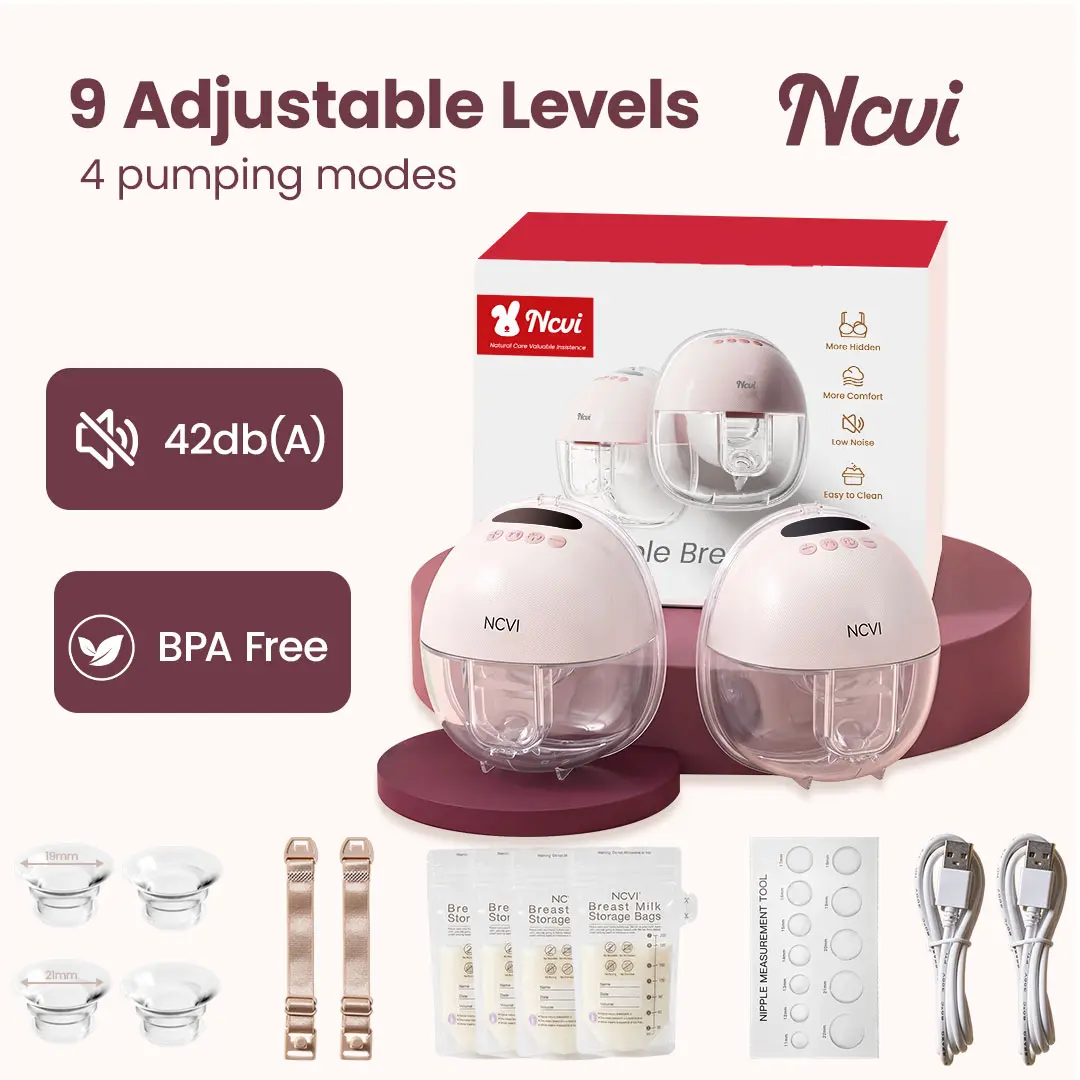 NCVI Hands-Free Wearable Breast Pump for Nursing Moms - 300mmHg Powerful Suction, 4 Modes & 9 Levels, 180-Min Battery Life, Anti-Leakage, 19-24mm Self-Standing Flanges, Ideal for Home & Travel