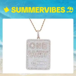 2008 Men's Hip-Hop OneWay Pendant with Rhinestone Accents & Zircon Curb Chain Necklace Customizable with Summervibes Engraved Letters or Logos European & American Fashion Trendsetter Jewelry Complimentary shipping Jewellery Accessories