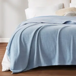 360 Stand True North by Sleep Philosophy TN51-0555 Anti-Pilling Brushed Sides Grid Print Year-Round Microfleece Blanket, 90x90x0.25 in, Blue, Full & Queen Size