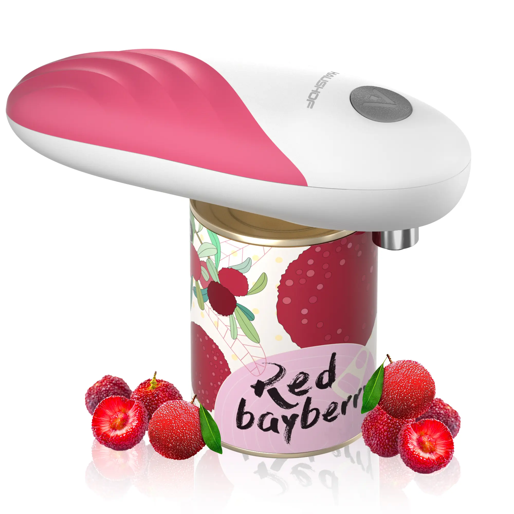 #backtoschool HAUSHOF One Touch Smooth Edge Electric Can Opener, Automatic Jar Opener with One-Touch Auto Start & Stop Function, Kitchen Gadget with 4 Batteries for Cooks-Pink