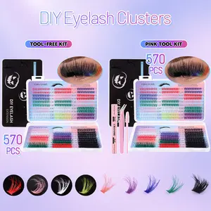 Individual Lash Set, Eyelash Extensions, Diy False Eyelashes, Large-Capacity Colored D Curl Mixed Ultra-Thick & Multi-Color Reusable DIY Lash Extension Kit with Tweezers & Brush, Suitable for Beginners in Daily Life, Parties