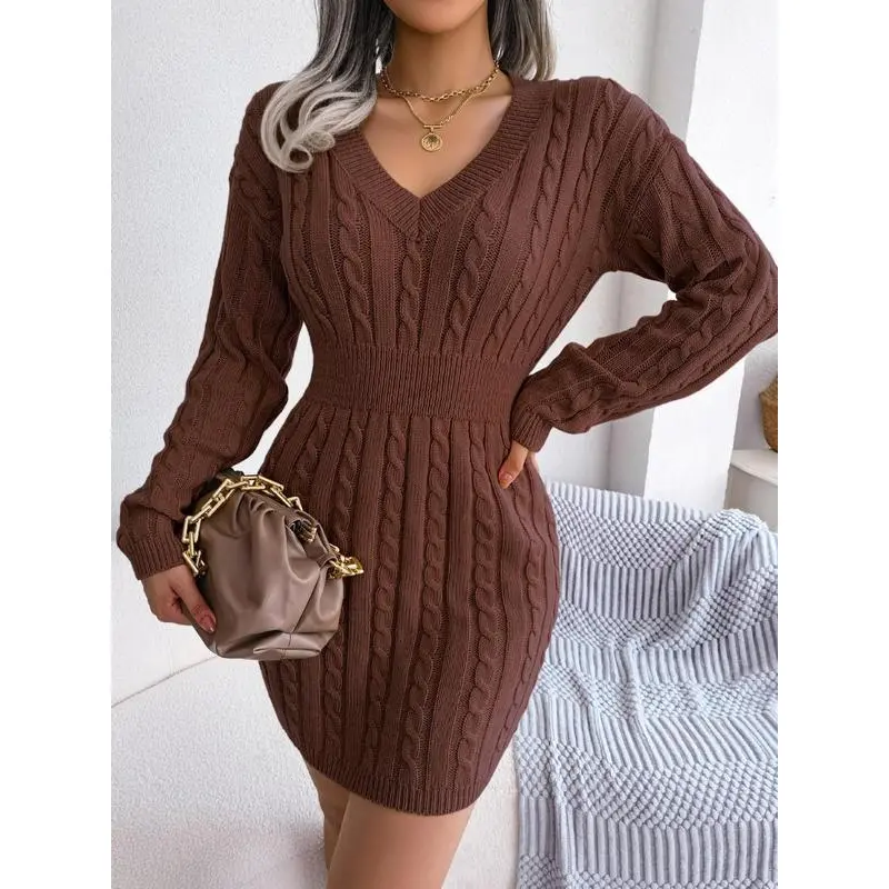 Women's Basic Comfort Solid Textured Drop Shoulder Sweater Dress, Fitted Silhouette Lady's Minimalist Casual Lady Long Sleeve V Neck Cable Knit Dress, Versatile Colors Dresses for Women - TikTok Shop Women's Basic Comfort Solid Textured Drop Shoulder Sweater Dress, Fitted Silhouette Lady's Minimalist Casual Lady Long Sleeve V Neck Cable Knit Dress, Versatile Colors Dresses for Women - TikTok Shop