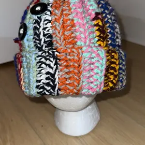Chunky Scrap Yarn Crochet Hat Beanie - Multicolor Striped Design