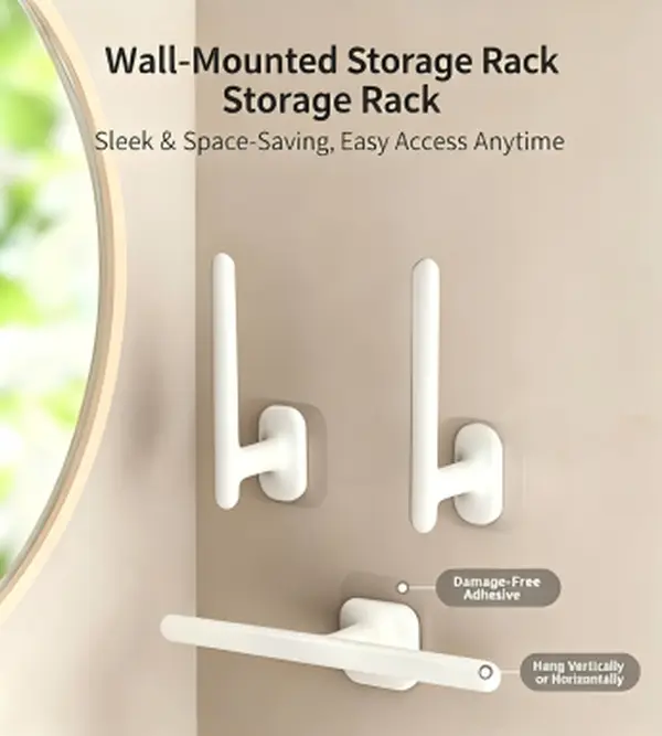 Wall Mount Hair Accessory Organizer, No Drill Self Adhesive Hook Rack, Multi-Purpose L-Shaped Storage Holder for Headbands Scrunchies Towels, Bathroom Vanity Adhesive Hanger, Horizontal & Vertical Install, Waterproof No Damage Wall