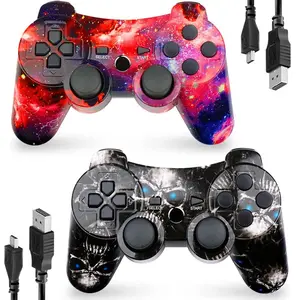 2 Pack ISHAKO Wireless Game Controller for PS3/PC/Laptop ,Wired for PS2, Gaming Accessories, With Six Axis Gyroscope, Double Vibration, Motion sensing, Gamepad, P3 Galaxy/Blue flash