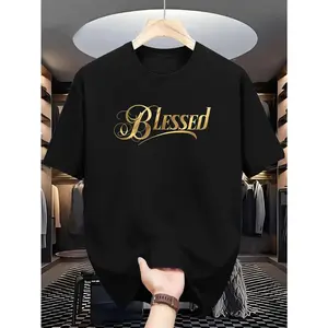 Letter Print Casual Sports Outdoor Men's Short Sleeve T-Shirt Summer Men's Top