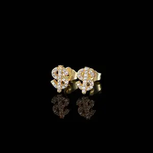 【PANG Jewelry】New Hip-Hop Earrings, Copper-Set Zircon Earrings, Simple and Individual Hiphop Dollar Symbol Stud Earrings