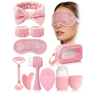 Facial Beauty Massage Tool Set, Facial Care Tools, 2/3/10pcs Face Massager Scraper Roller Ice Mold Cleansing Brush Eye Mask Hair Tie Wrist Strap Storage Bag