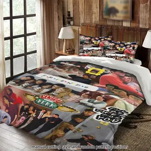 Friends characters and classic scenes themed 3-piece comforter set, bedding set, Bed Sheet Sets, suitable as a gift, Bedsheet Sets