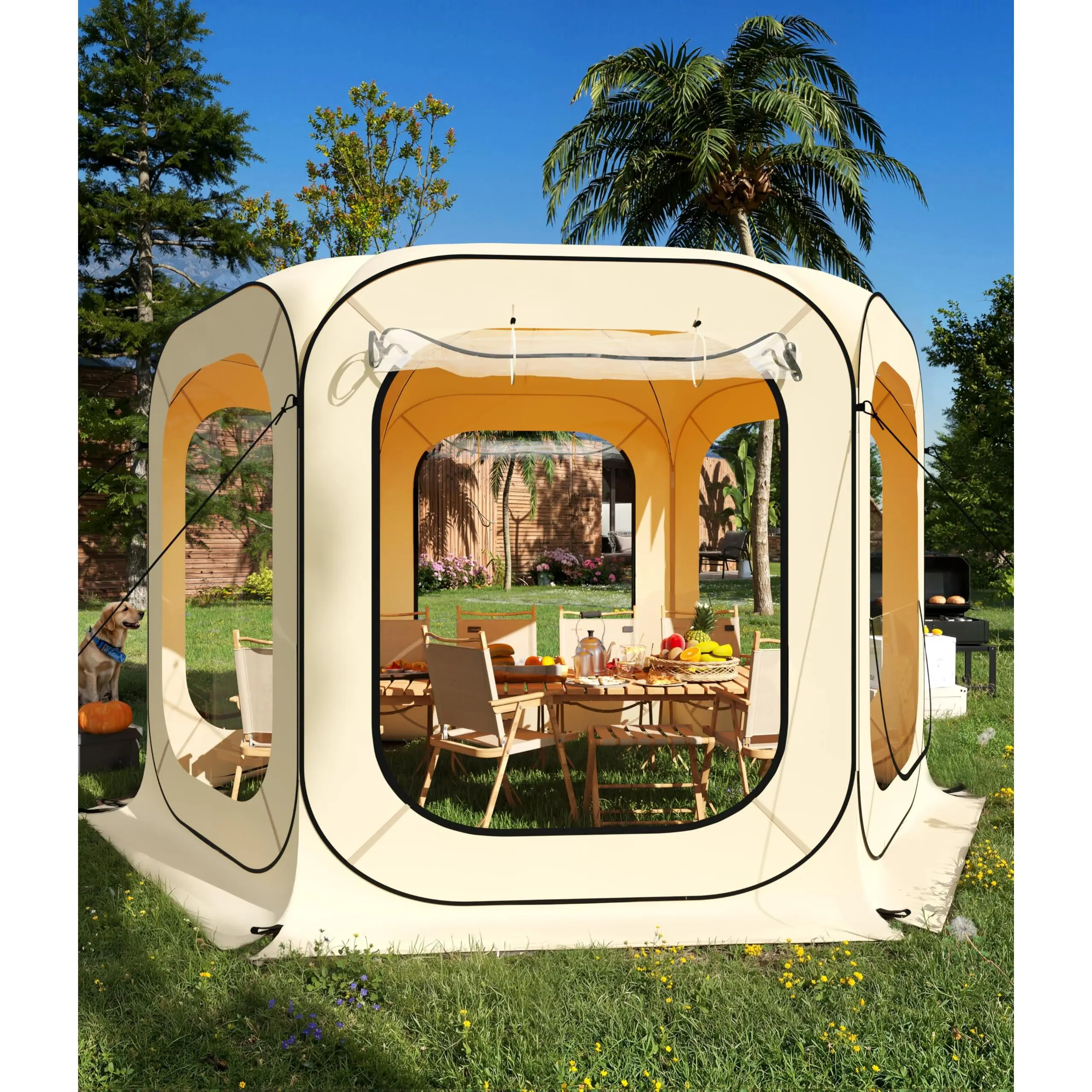 Pop Up Outdoor Clear Bubble Tent - 12x12 FT Quick All-Weather Rainproof Sun Shelter, Portable Camping Tent for Sports Events, Patio