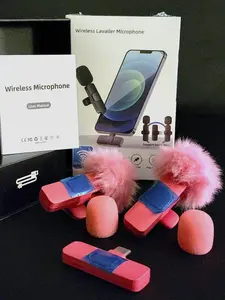 HOT PINK - 2 pcs Wireless Lavalier Lapel Microphones for Smartphones and Audio Devices, Type-C or Lightning, Portable Rechargeable USB Wireless Lavalier Microphone Set wireless  lavalier