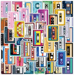 Music Cassette Stickers,55Pcs Vinyl Cartoon Album Sticker for Water Bottle Laptop Cars Guitar Skateboard Bumper Vintage Waterproof Cassette Tape Music Stickers for Teens Adults (Colourful)
