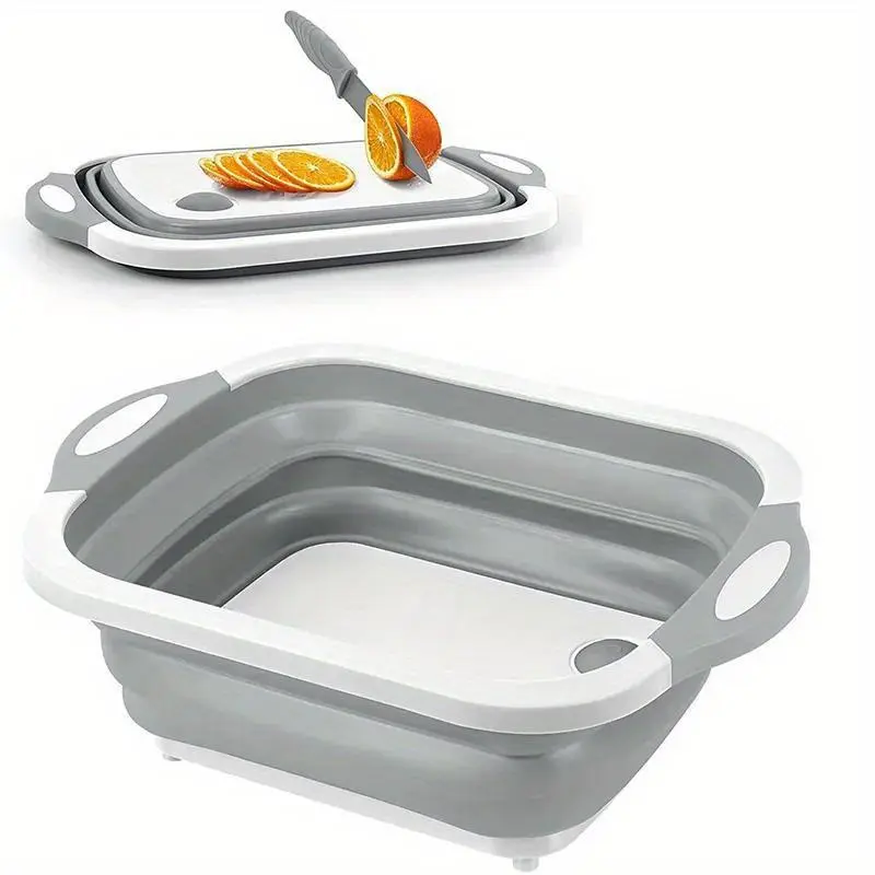 3 in 1 Collapsible Cooking Cutting Board Foldable Chopping Board Camping Dishes Sink Space Saving Kitchen Drainage Basket