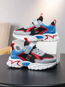Fashion Sports Shoes, Letter Decorative Velcro Comfort Running Shoes, Colorblock Sneaker, Large Size Unisex Kids Sneakers, Outdoor Casual Versatile Runners, Trainer Shoes, Youth Fashion Shoes