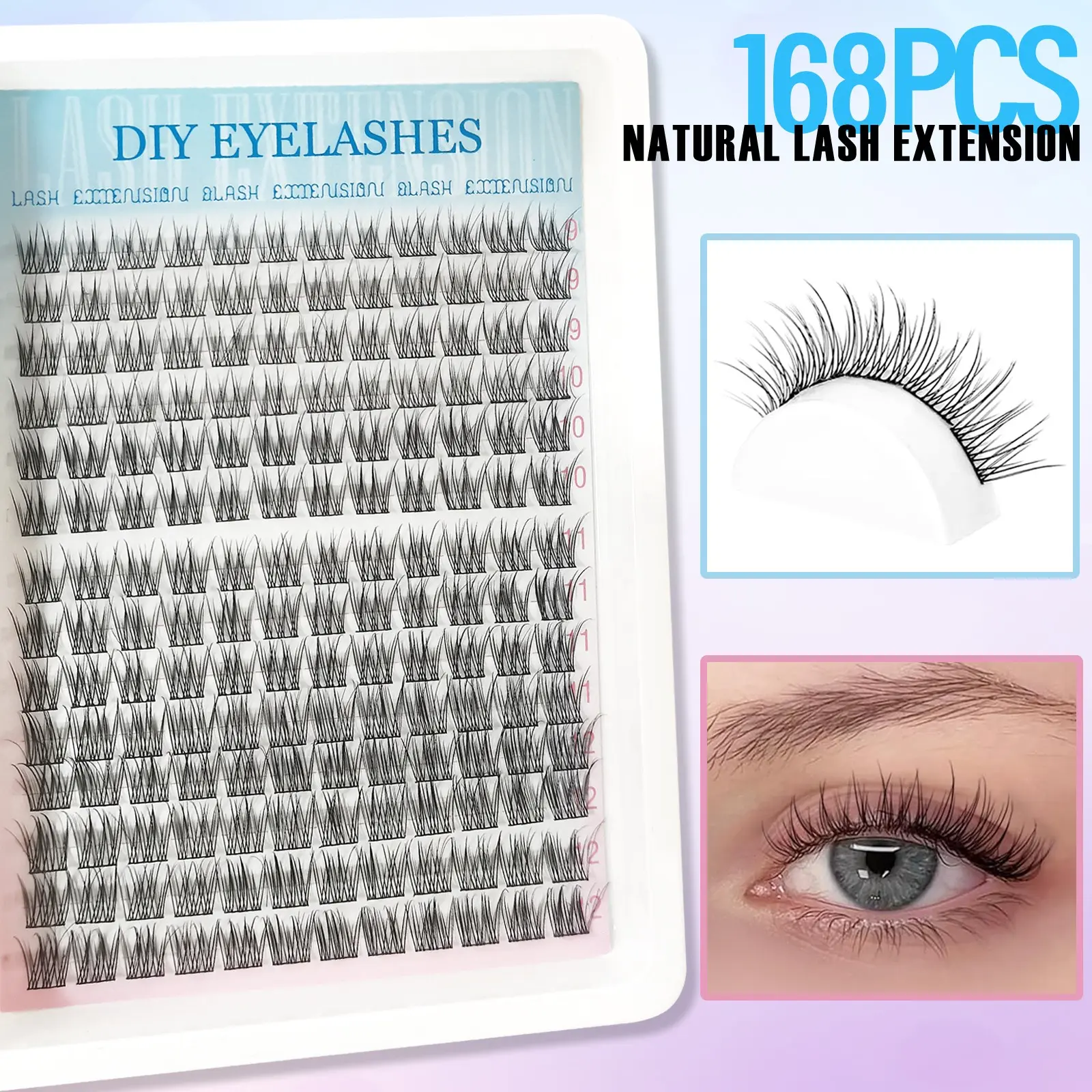 DIY Eyelash Extension Kit, Natural Eyelash Extensions Set, Eyelashes Extension, 168pcs Large Capacity, Professional & Beginner Friendly, Easy Home Use, Perfect for Daily Dates & Parties
