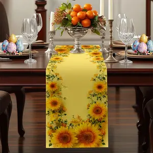 Spring Easter Theme Table Runner, 2D Flat Print Sunflower Floral Pattern, 100% Polyester Fiber, Ideal for Living Room Dining Hallway Dinner Table