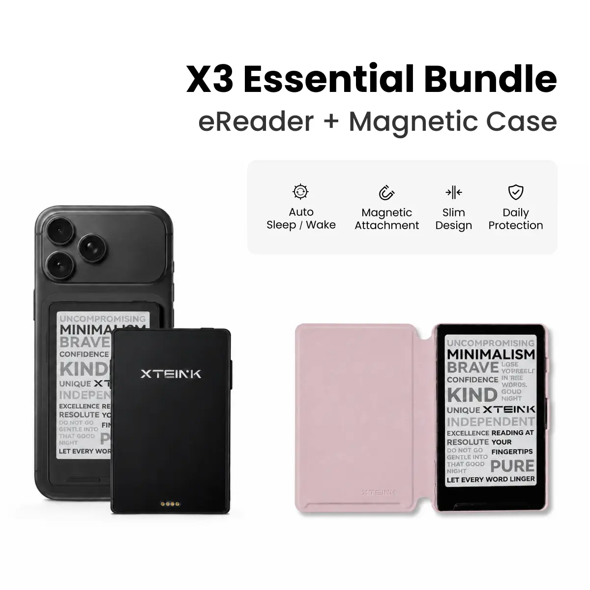 Xteink X3 Essential E-Reader Device Bundle: E-Reader, Blossom Pink Case Xteink X3 Essential E-Reader Device Bundle: E-Reader, Blossom Pink Case
