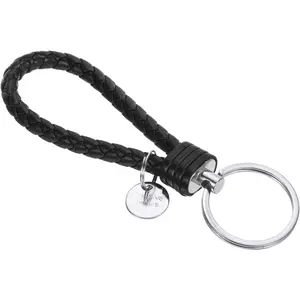 Braided Leather Keychain with Stainless Steel Key Ring Sleeve PU Woven Wristlet Lanyard Strap for Car Pendant
