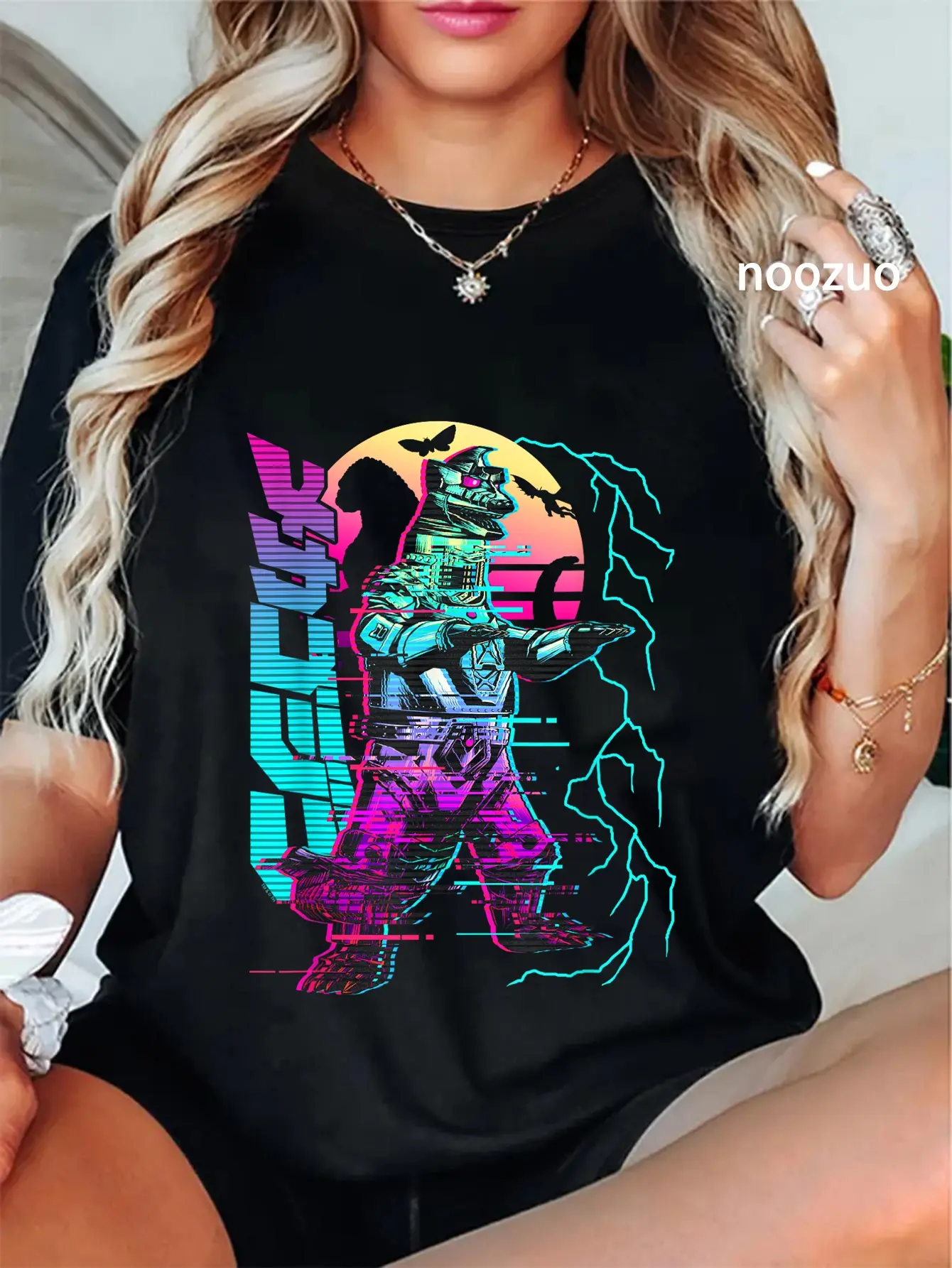100% Cotton Godzilla Neon Mechagodzilla Outfit Graphic Printed T-Shirt
