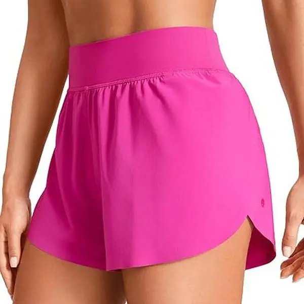 Women's High-Waisted Dolphin Hem Gym Shorts - Viscose Fiber, Split Design, Comfy Mesh Liner, Normal Type, Above the Knee for Yoga, Running, Workout