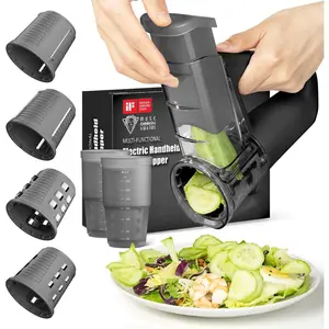 Electric Vegetable Slicer Handheld Cordless Salad Shooter One Touch Easy Control Rotary Grater Vegetable Shredder with Ice Shaving Blade, 4 Blades, Dual Storage Cups, Upgraded Safety, Black Cover Kitchen